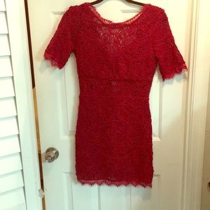 Lace dark red sleeve dress